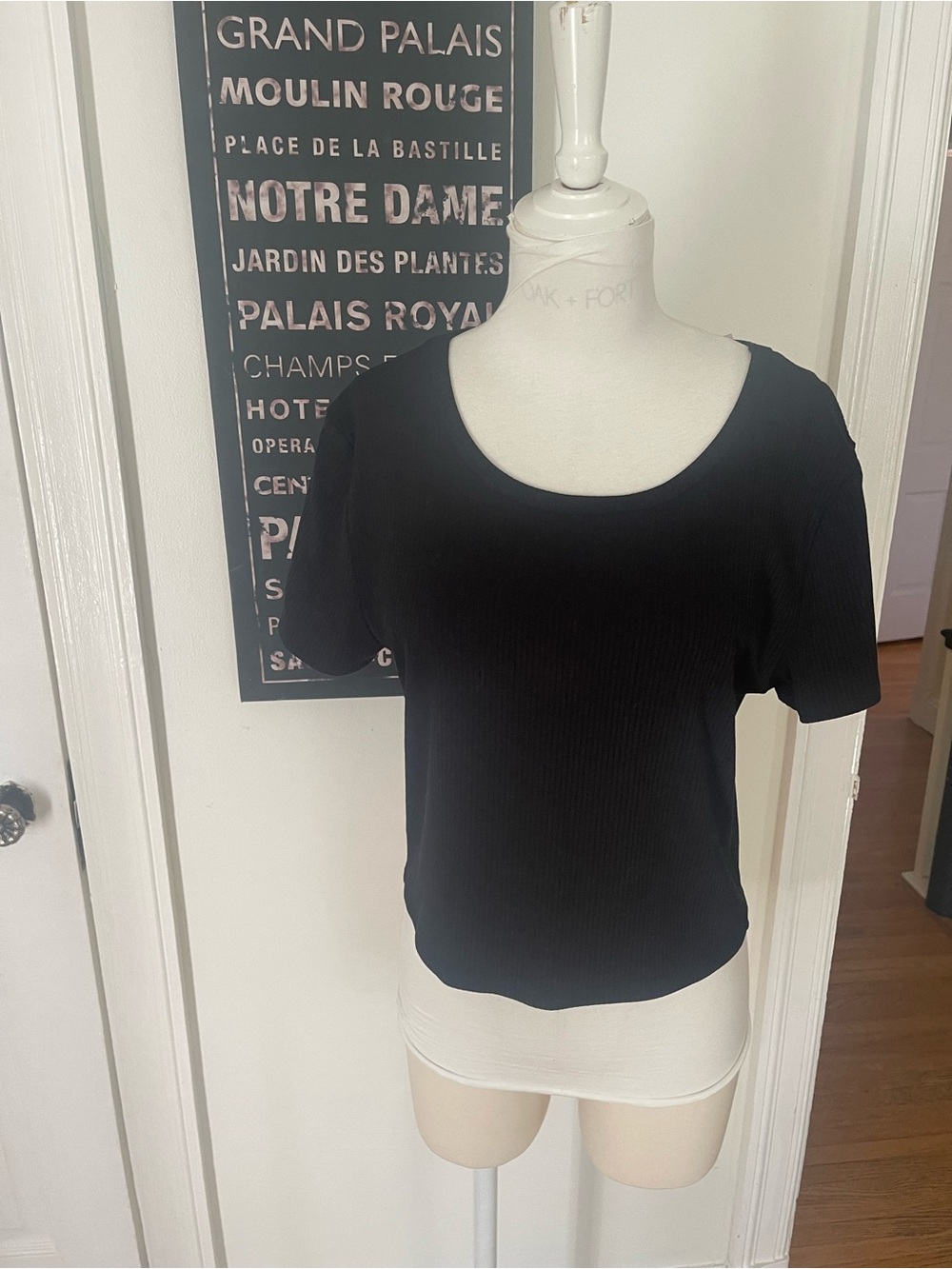 OAK+FORT Black Ribbed Short Sleeve Crop Top